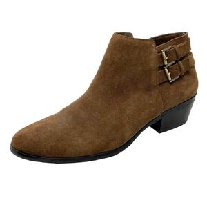 Sam Edelman Petal Ankle Boots Size 9.5 Brown Suede Buckle Details Neutral